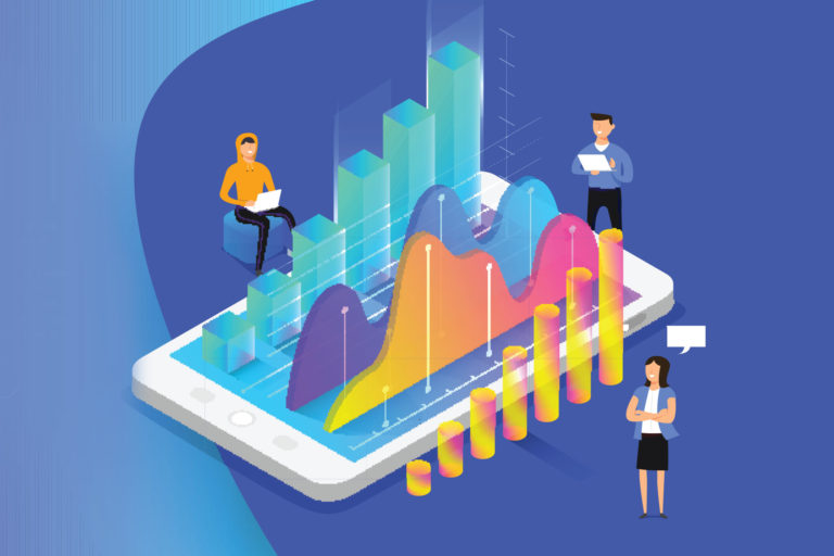 Mockup landing page website isometric design concept mobile application analytics tools. Vector illustrations.